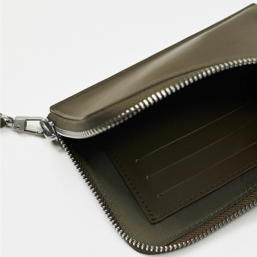 NWOT. Zara Man Green Rubberised Wallet with Neck Strap.